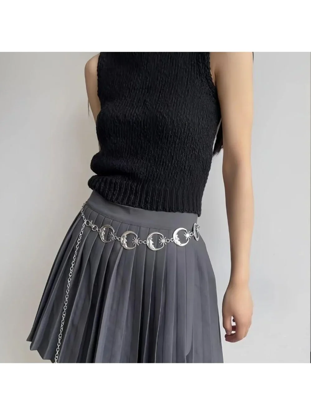 Adjustable Metal Chain Belt for Women - Sun Moon Western Style Waist Accessory